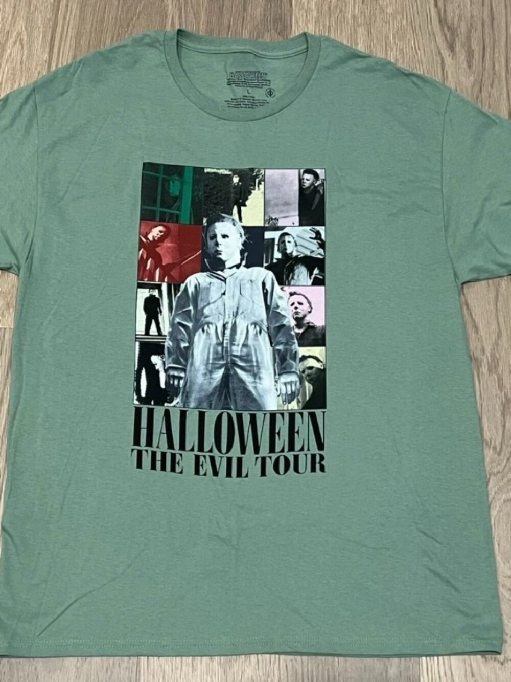 L Michael Myers HALLOWEEN The Evil Tour Tee Shirt Top NWOT Green Horror Movies